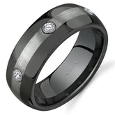 Black & Silver Three Stone Tungsten Ring